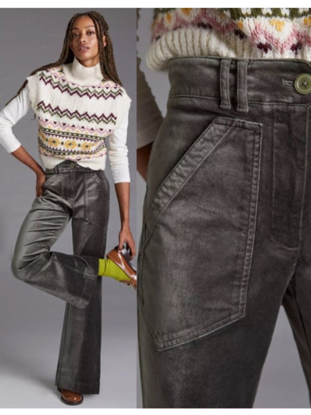Anthro Maeve Velvet Bootcut Pants Brown High Rise Retro 6